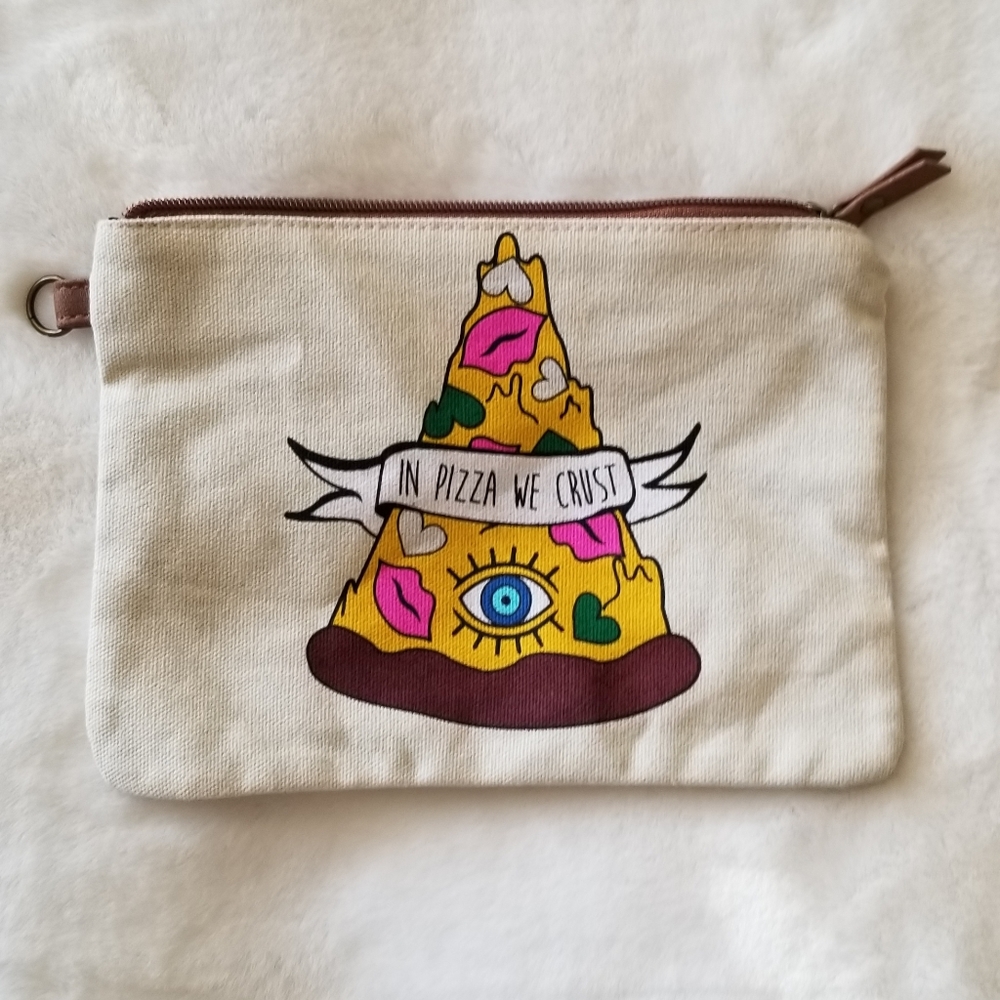 Womens Wristlet/Small Zip Bag Pizza Theme Cute